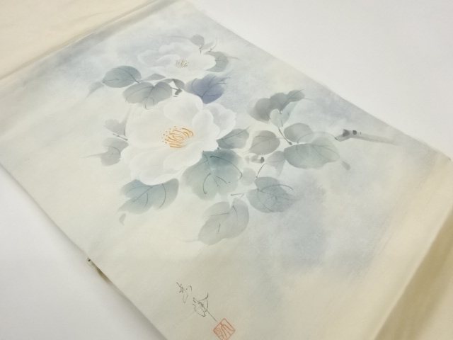 作家物　手描き花葉模様名古屋帯